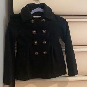 London Fog Girls 7/8 black pea coat or dress coat with hood and lining
